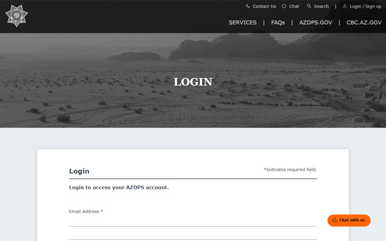 Arizona DPS record review portal login page