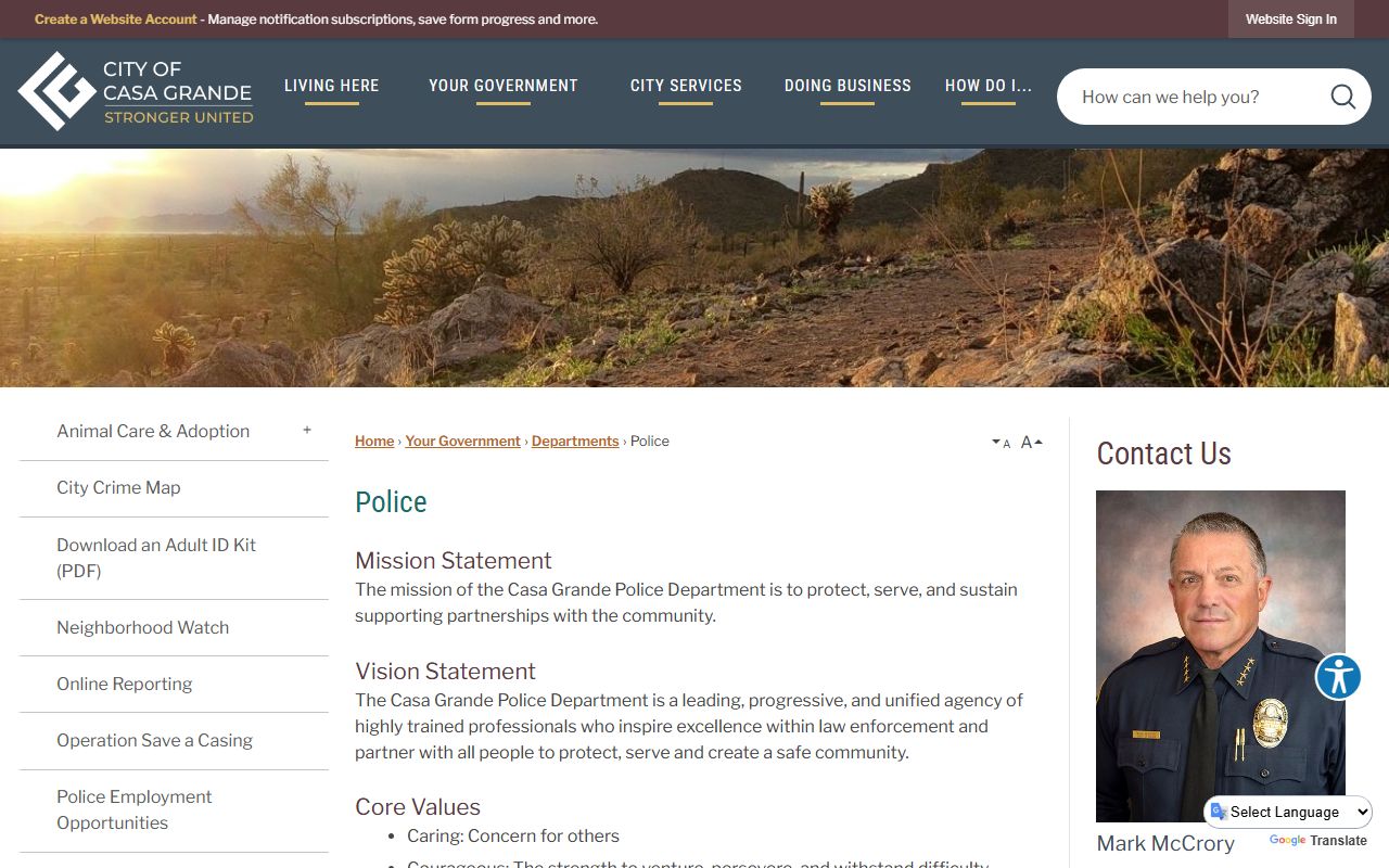 Casa Grande Police Department main page