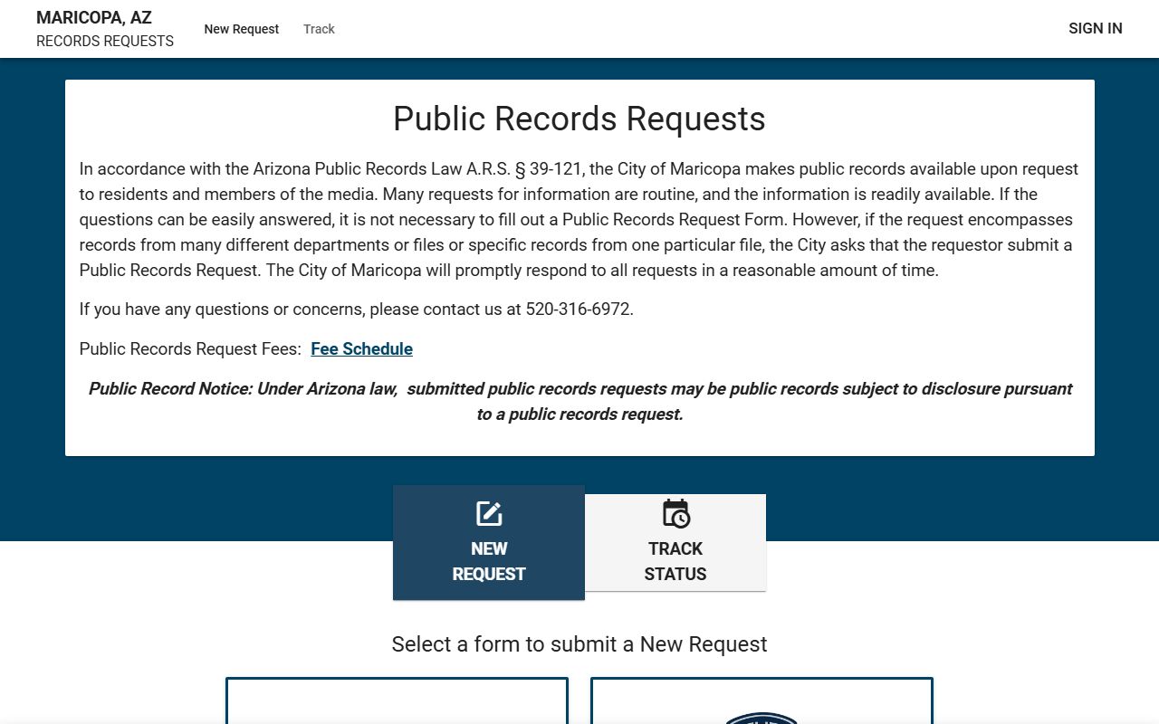 Maricopa City Police Department FOIA records request portal