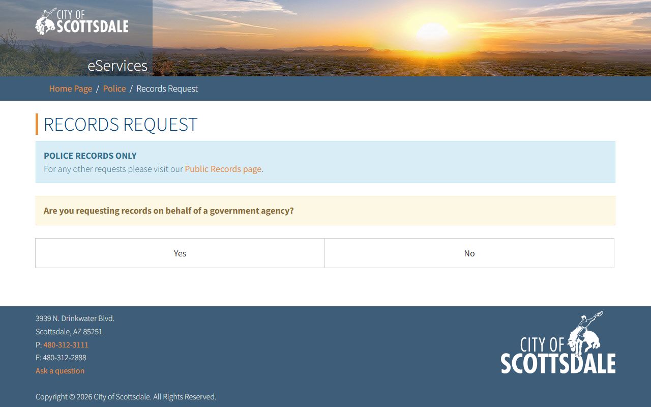Scottsdale Police online records portal for tracking requests