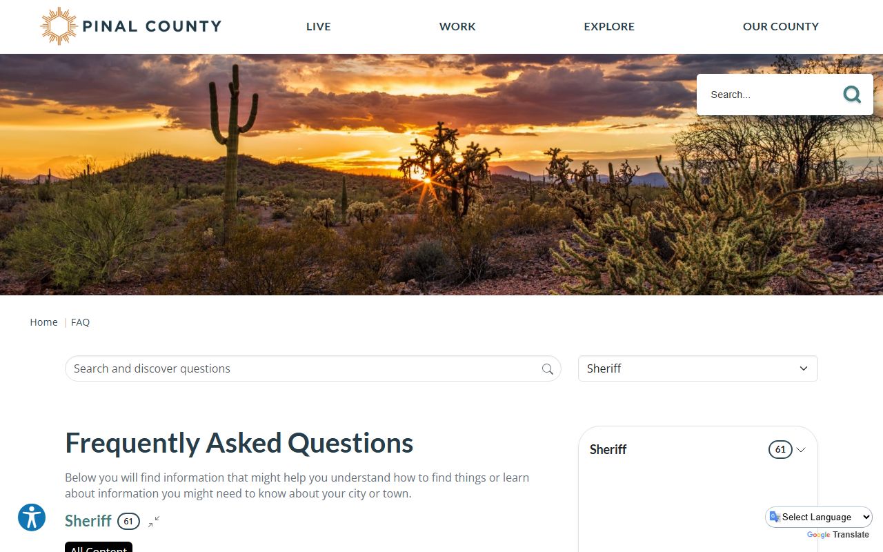 Pinal County Sheriff FAQ page for San Tan Valley detention services
