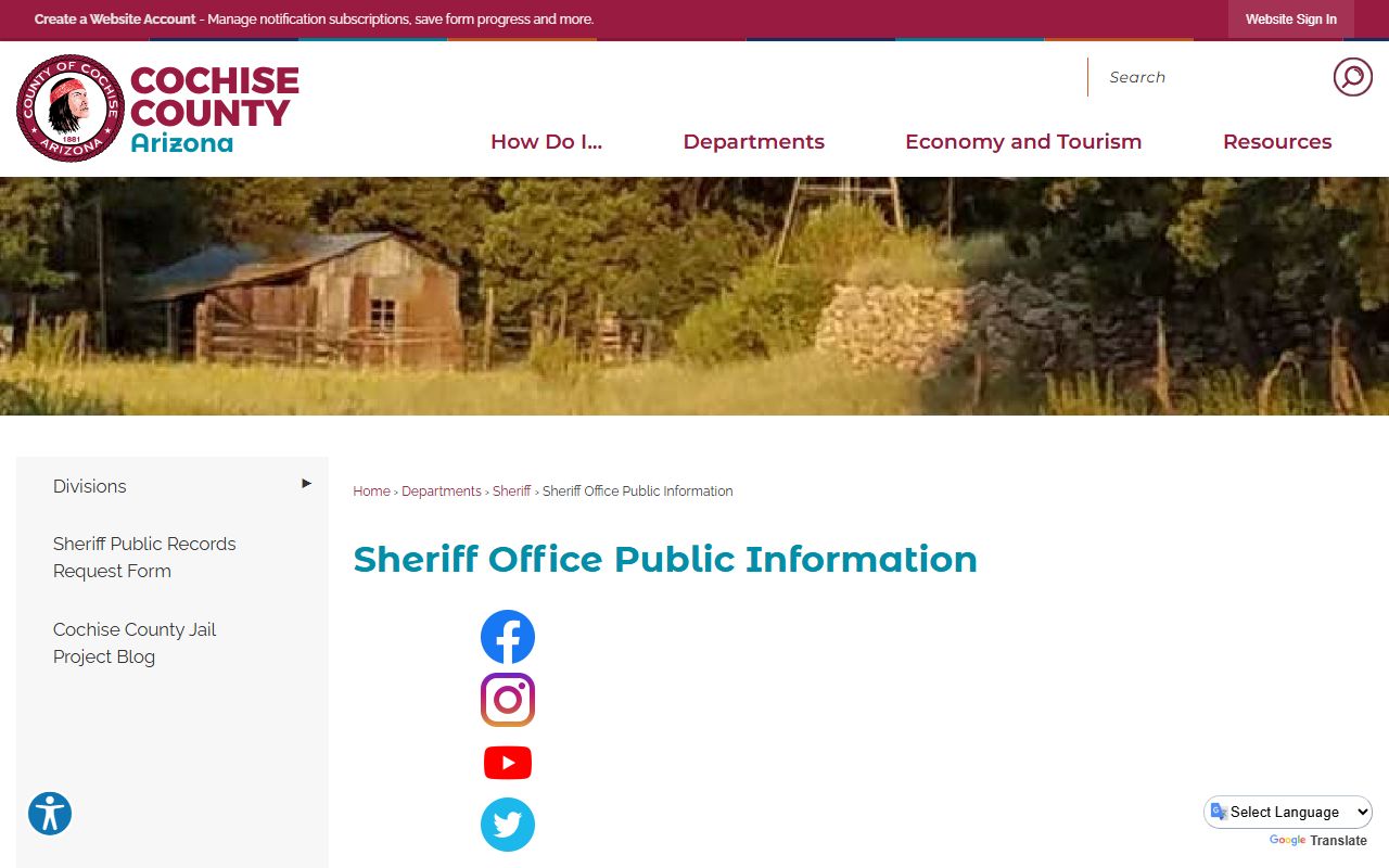 Cochise County Sheriff Office public information page about mugshot policy