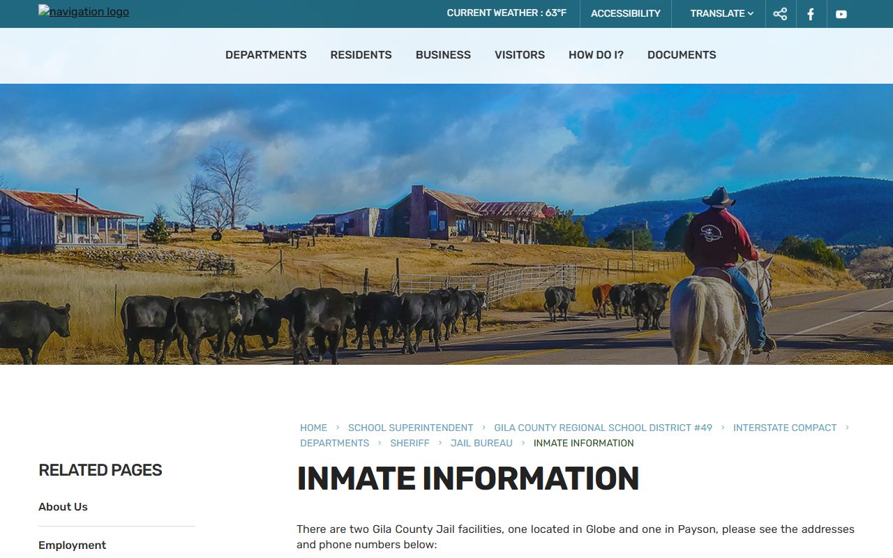 Gila County Sheriff inmate accounts information page