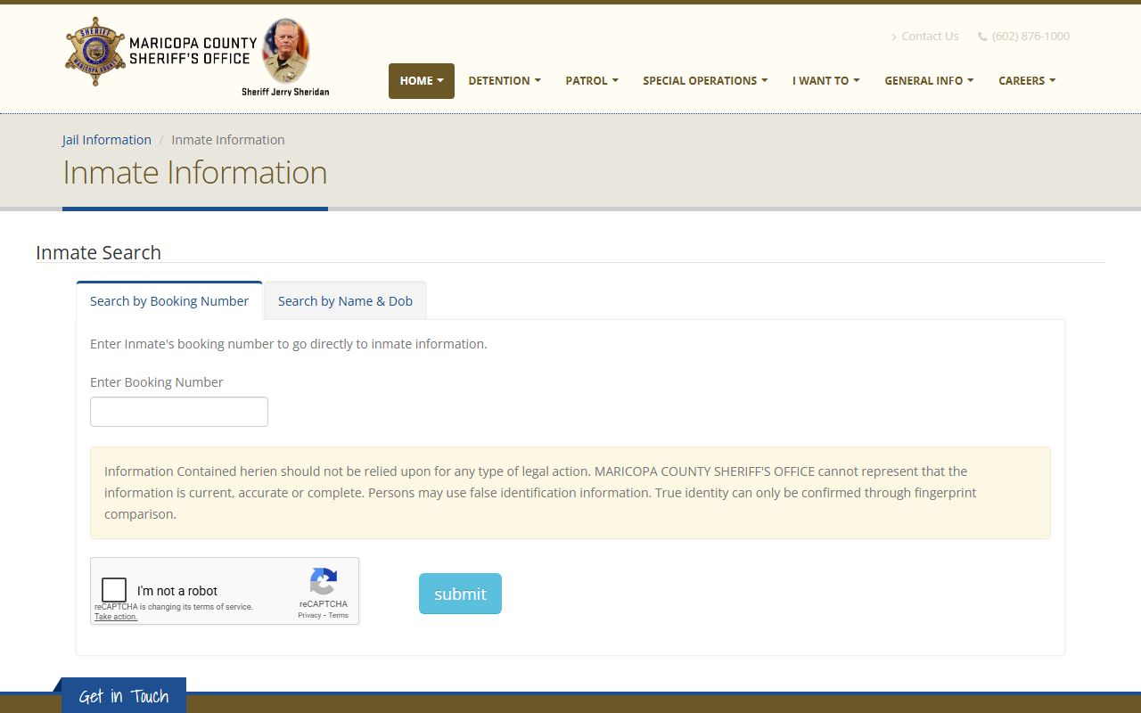 Maricopa County Sheriff inmate search portal for jail records