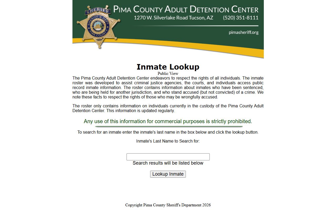 Pima County Sheriff inmate roster search for jail records