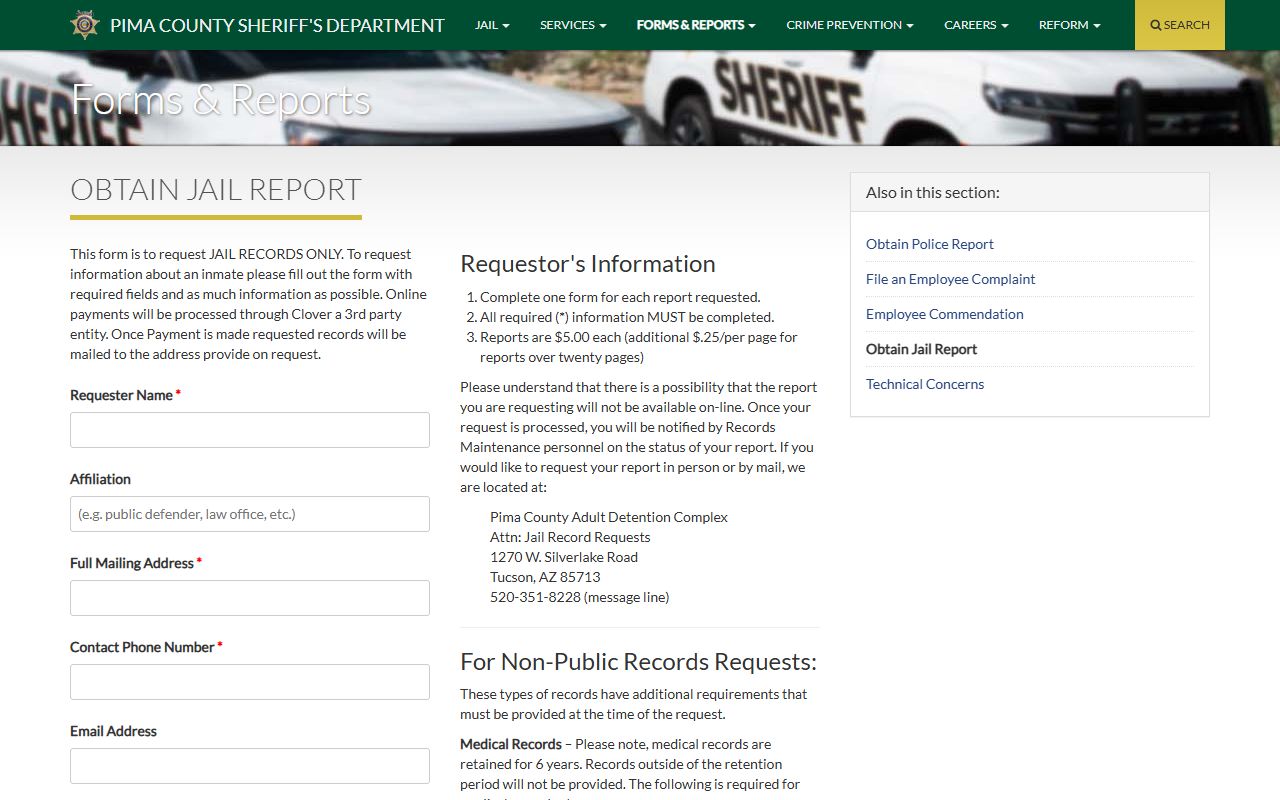 Pima County Sheriff jail records request form