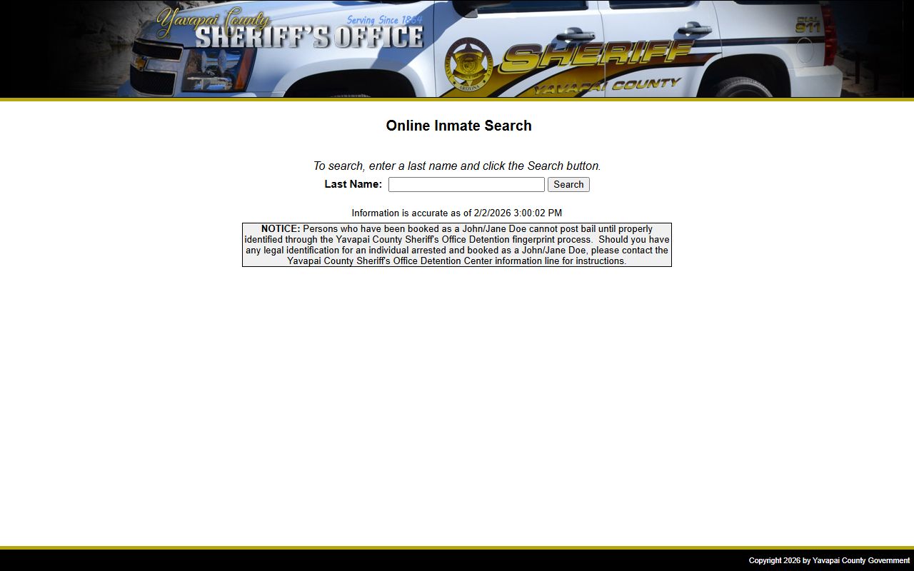 Yavapai County Sheriff inmate search portal for jail records