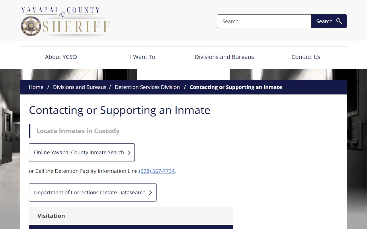 Yavapai County Sheriff inmate support and visitation information