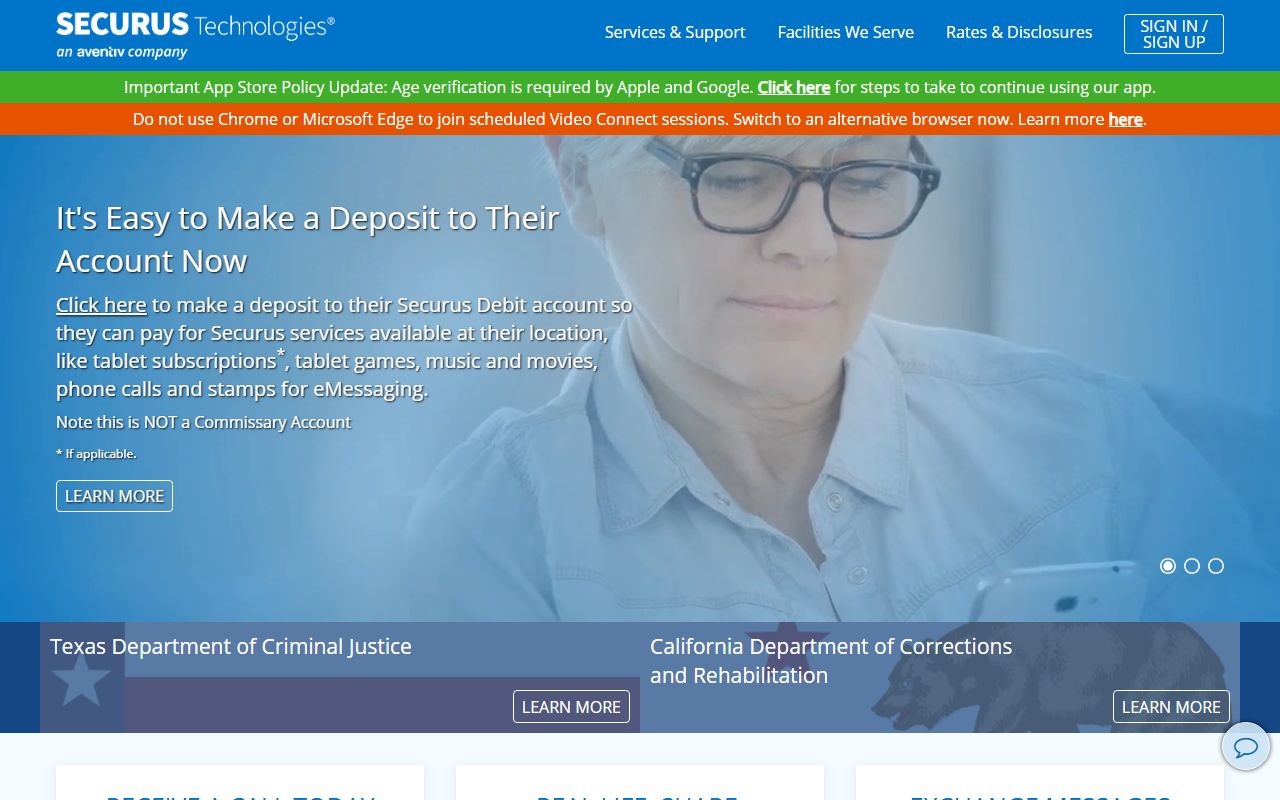 Securus Technologies video visitation portal for Yavapai County